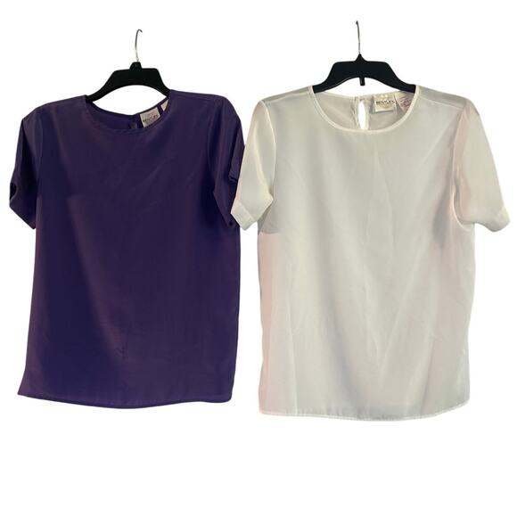 VGUC Vintage Bentley Blouses Lot of 2 Purple/White Short Sleeve size Small - Picture 1 of 7